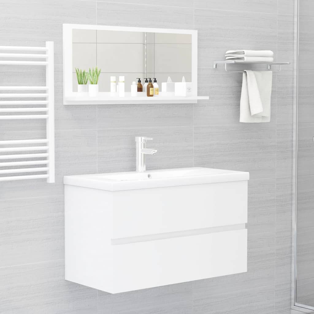 Specchio da Bagno Bianco Lucido 80x10,5x37 cm in Truciolato - homemem39