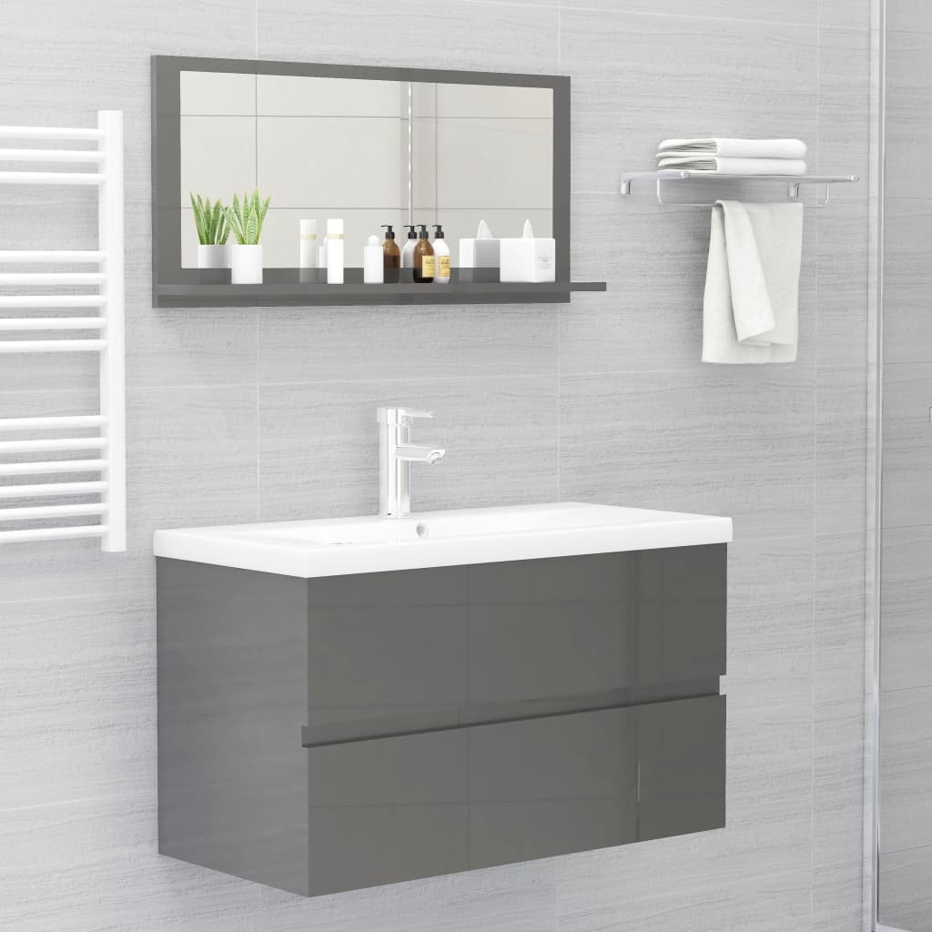 Specchio da Bagno Grigio Lucido 80x10,5x37 cm in Truciolato - homemem39