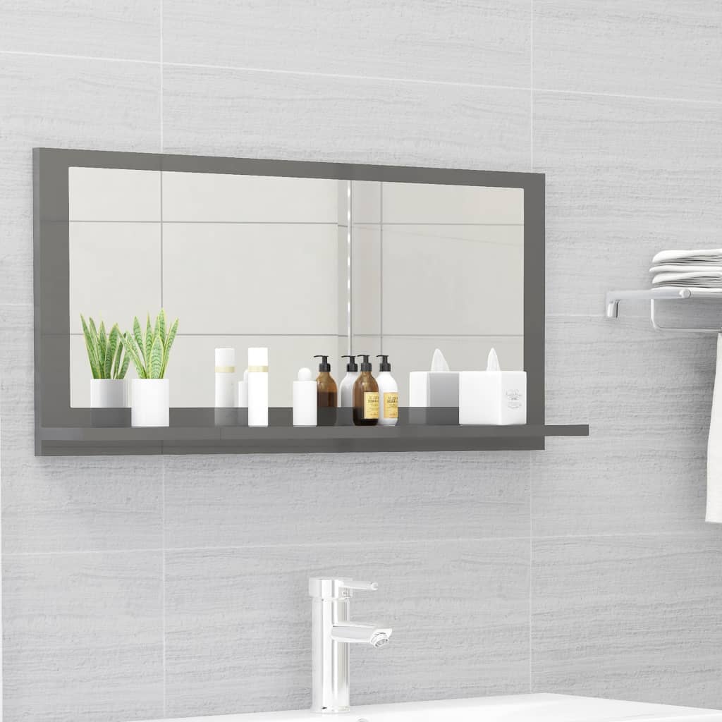 Specchio da Bagno Grigio Lucido 80x10,5x37 cm in Truciolato - homemem39