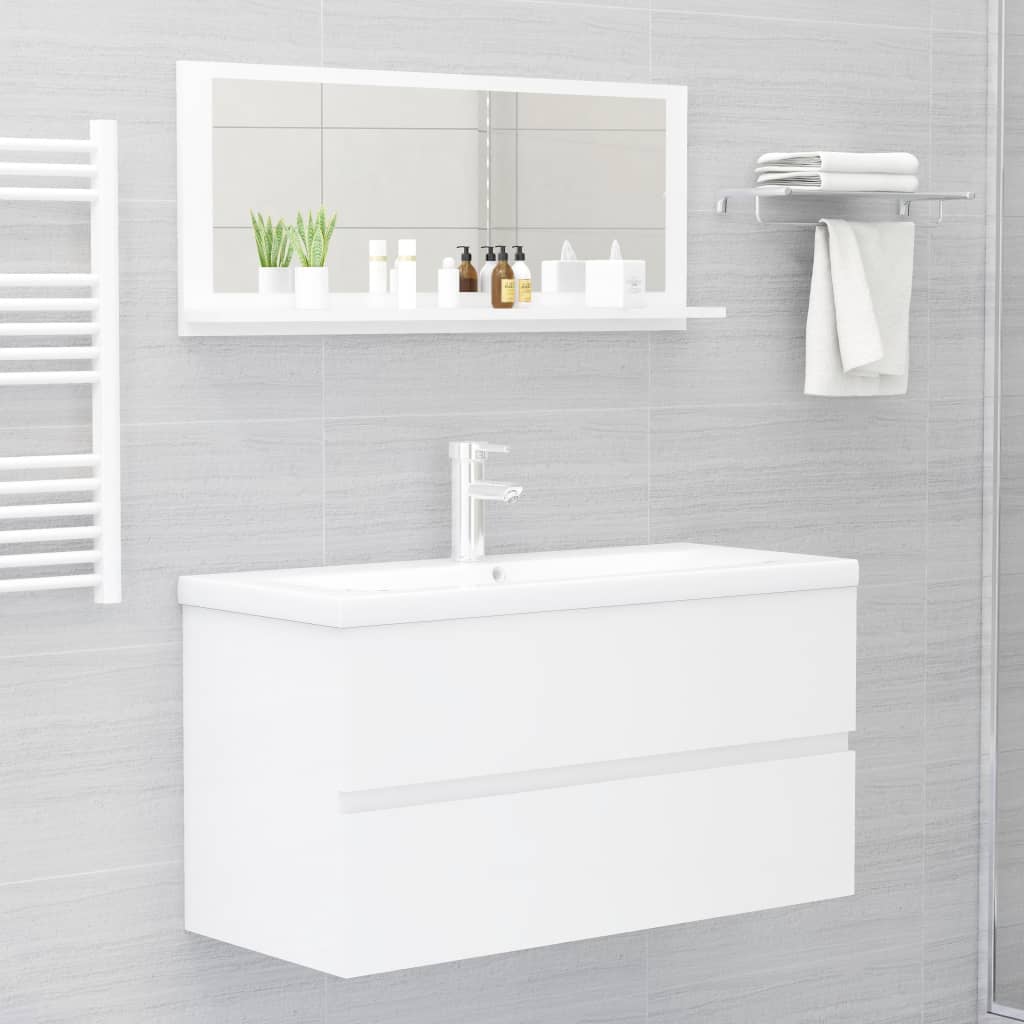 Specchio da Bagno Bianco Lucido 90x10,5x37 cm in Truciolato - homemem39