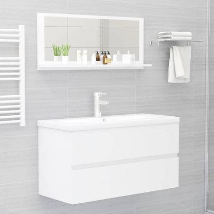 Specchio da Bagno Bianco Lucido 90x10,5x37 cm in Truciolato - homemem39