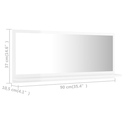 Specchio da Bagno Bianco Lucido 90x10,5x37 cm in Truciolato - homemem39