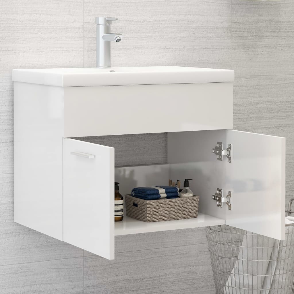 Mobile Sottolavabo Bianco Lucido 60x38,5x46 cm in Truciolato - homemem39