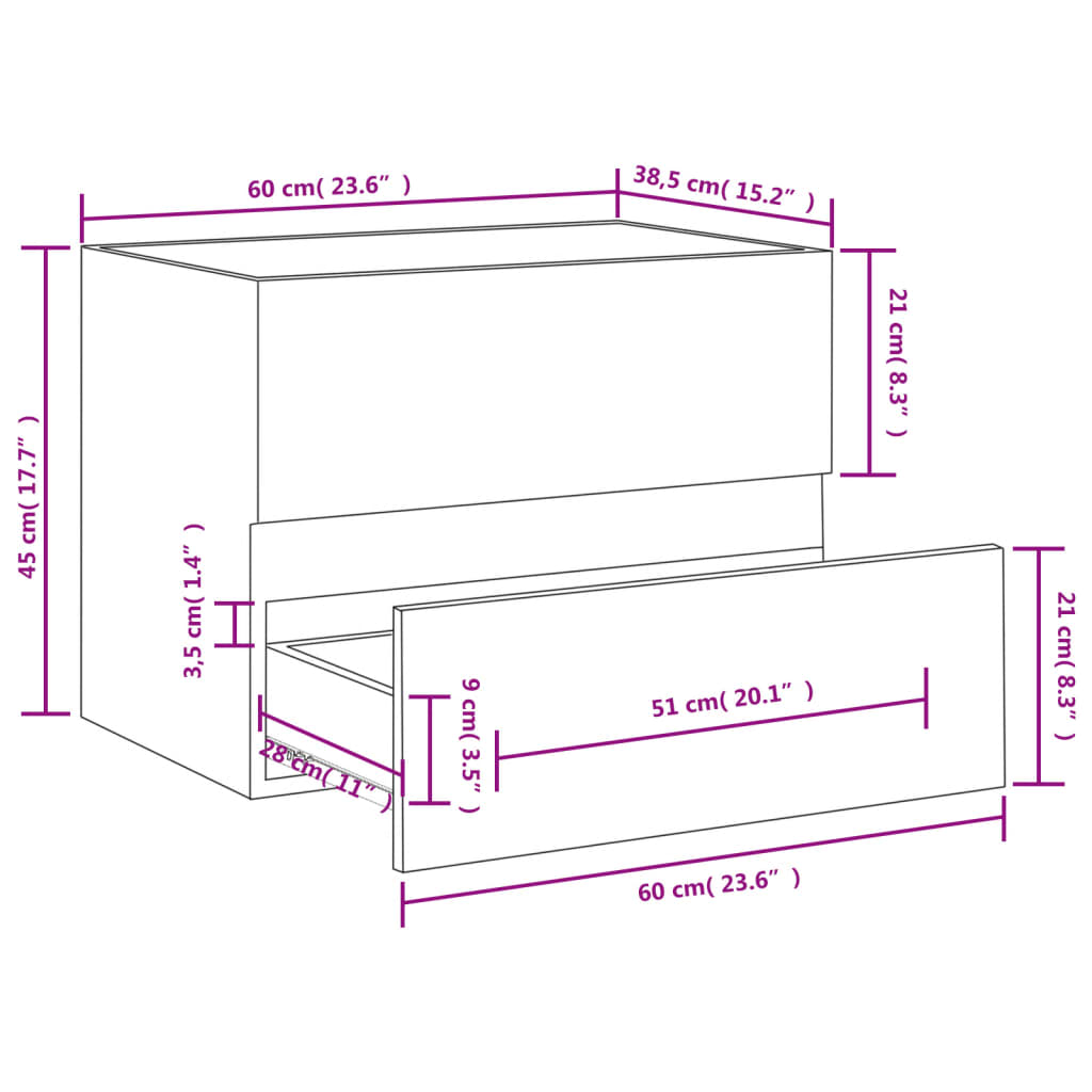 Mobile Lavabo Nero 60x38,5x45 cm in Legno Multistrato - homemem39