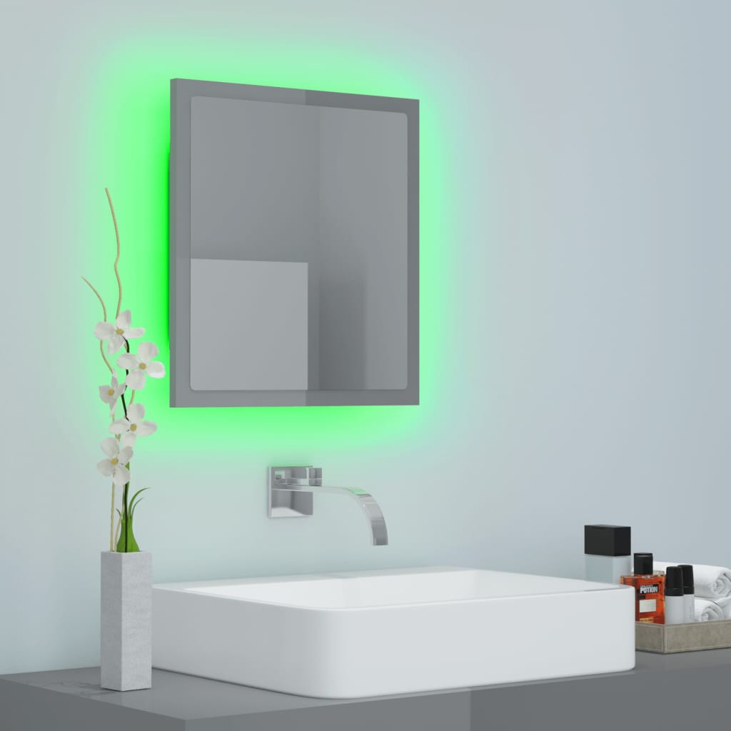 Specchio da Bagno LED Grigio Lucido 40x8,5x37 cm in Acrilico - homemem39