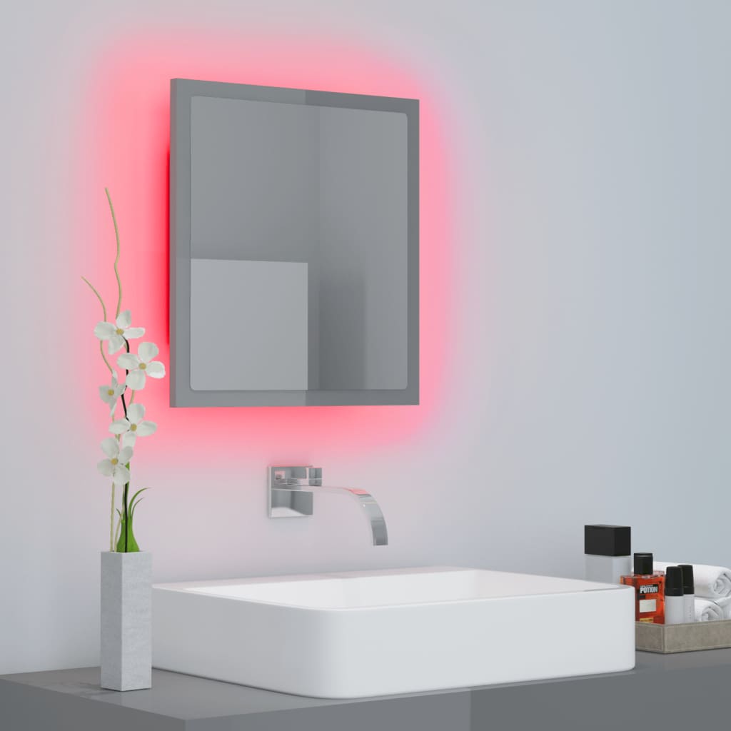 Specchio da Bagno LED Grigio Lucido 40x8,5x37 cm in Acrilico - homemem39