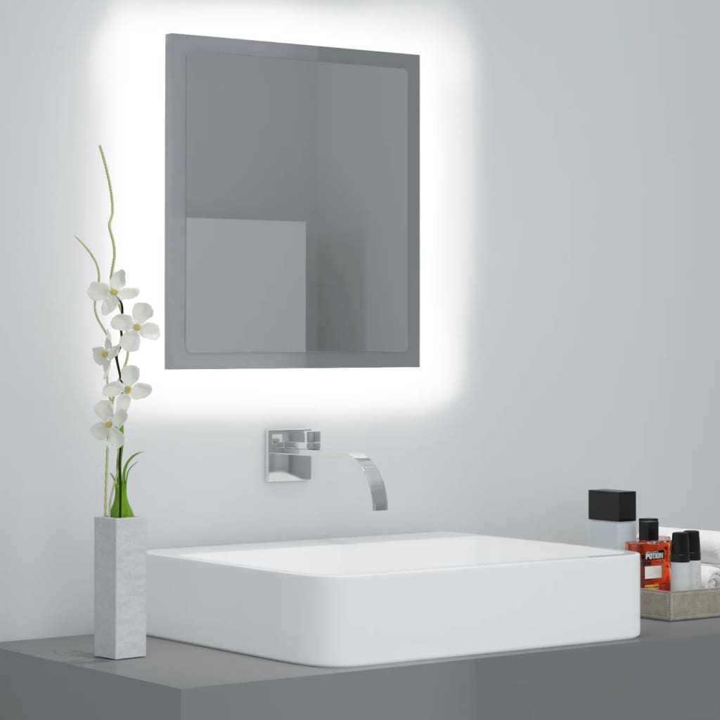 Specchio da Bagno LED Grigio Lucido 40x8,5x37 cm in Acrilico - homemem39