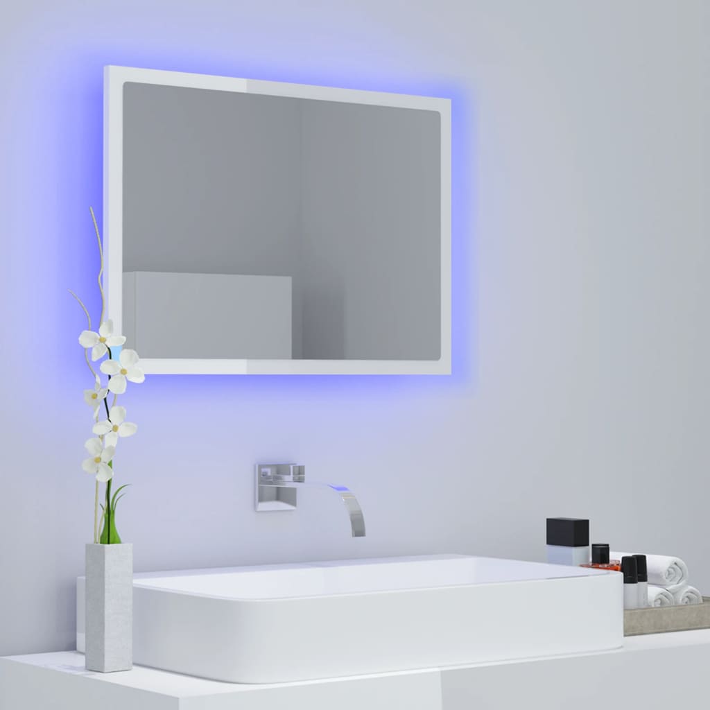 Specchio da Bagno LED Bianco Lucido 60x8,5x37 cm in Acrilico - homemem39