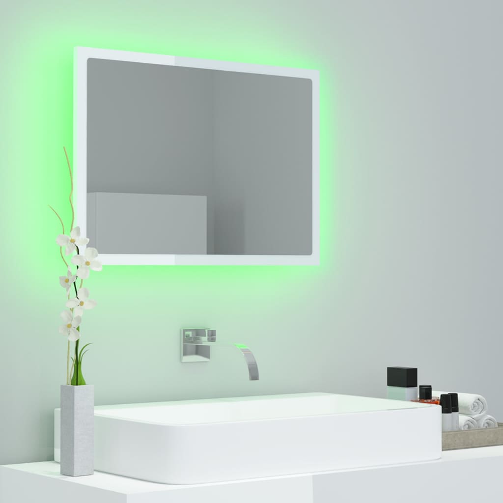 Specchio da Bagno LED Bianco Lucido 60x8,5x37 cm in Acrilico - homemem39