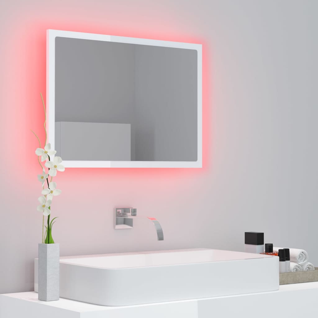 Specchio da Bagno LED Bianco Lucido 60x8,5x37 cm in Acrilico - homemem39