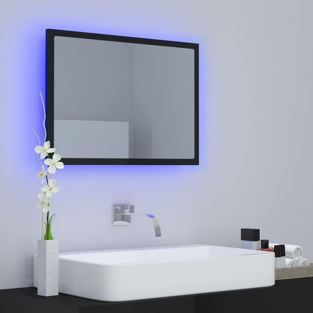 Specchio da Bagno LED Nero Lucido 60x8,5x37 cm in Acrilico - homemem39