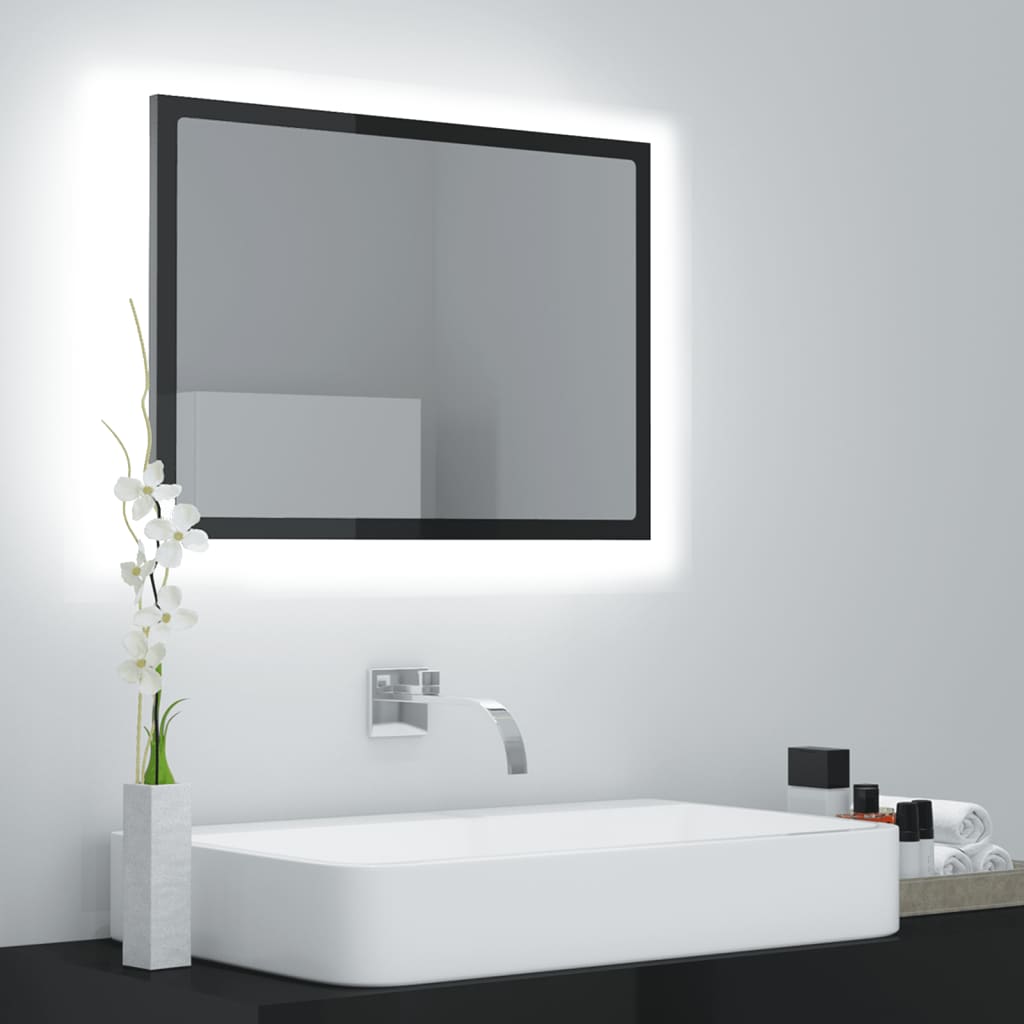 Specchio da Bagno LED Nero Lucido 60x8,5x37 cm in Acrilico - homemem39