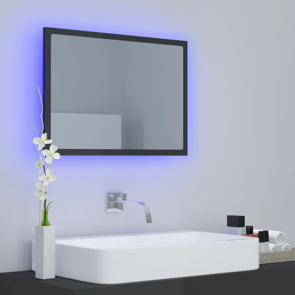 Specchio da Bagno LED Grigio Lucido 60x8,5x37 cm in Acrilico - homemem39