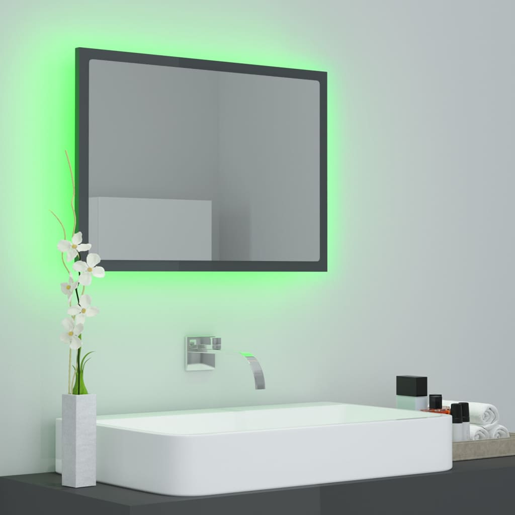 Specchio da Bagno LED Grigio Lucido 60x8,5x37 cm in Acrilico - homemem39