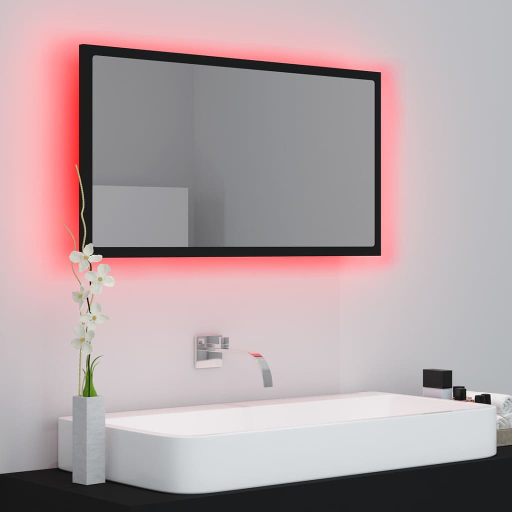 Specchio da Bagno a LED Nero 80x8,5x37 cm in Acrilico - homemem39