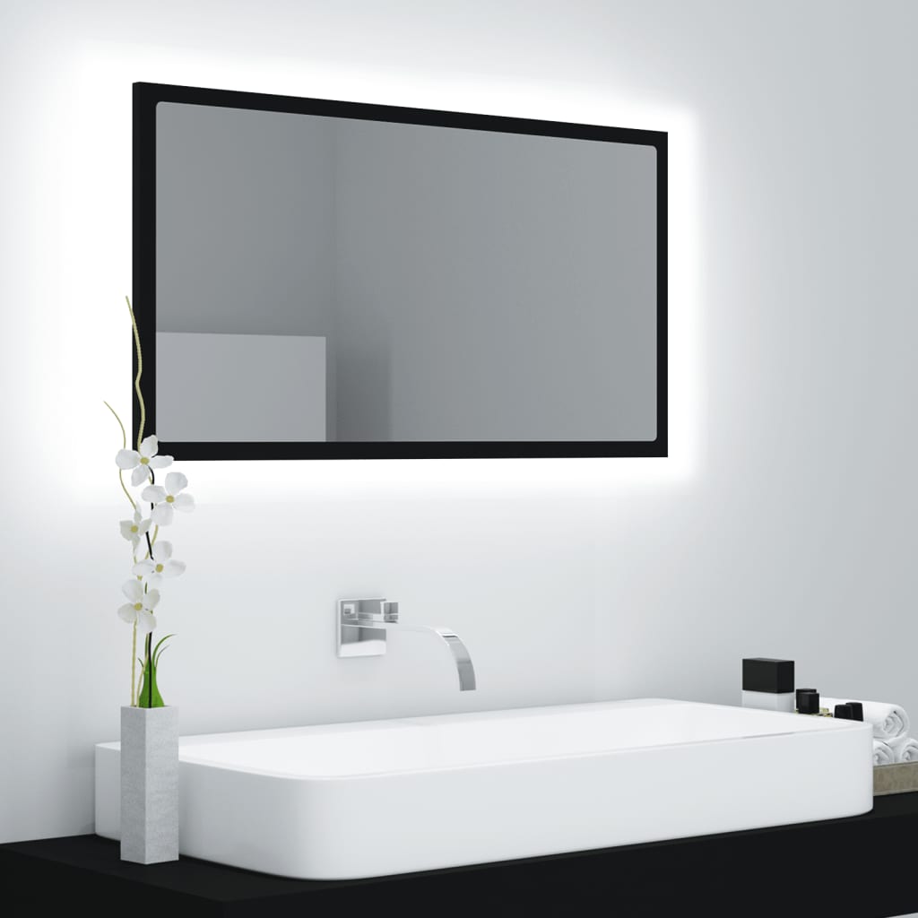 Specchio da Bagno a LED Nero 80x8,5x37 cm in Acrilico - homemem39