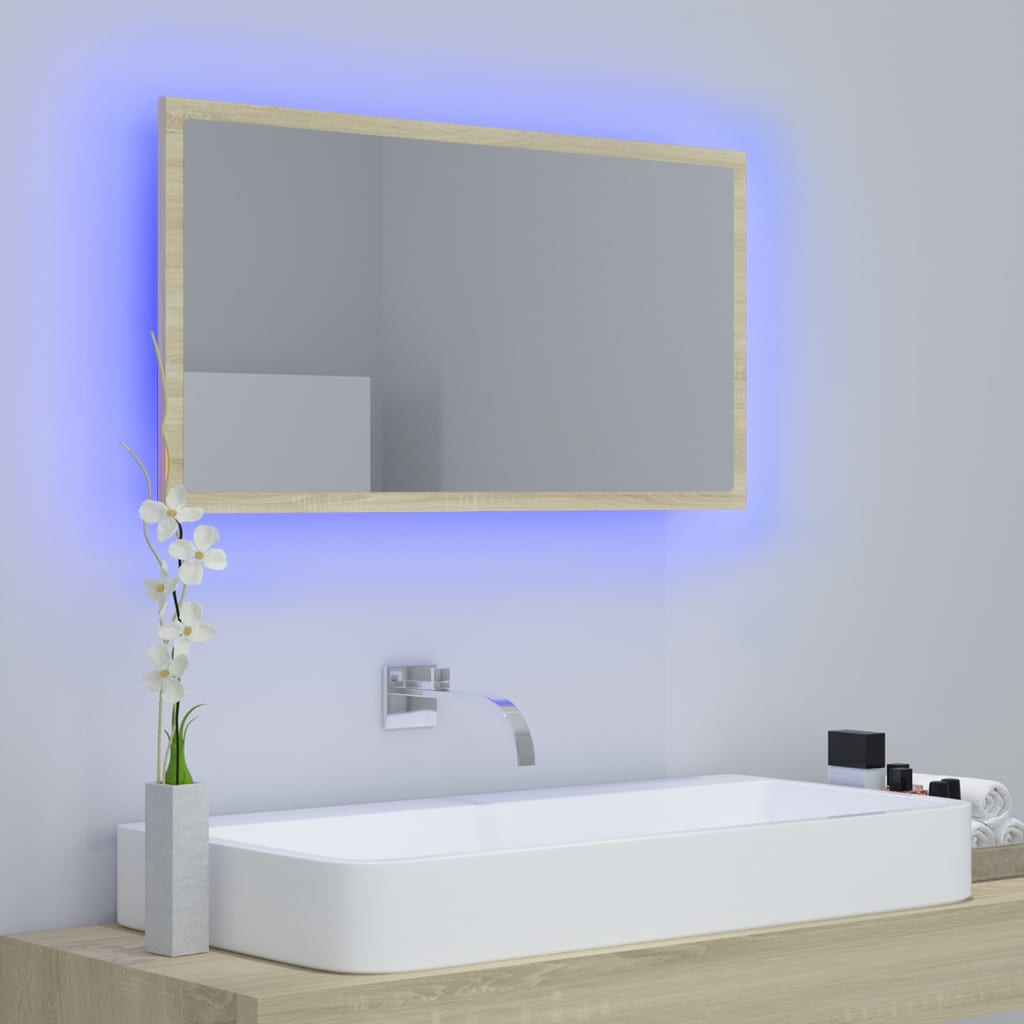 Specchio da Bagno LED Rovere Sonoma 80x8,5x37 cm in Acrilico - homemem39