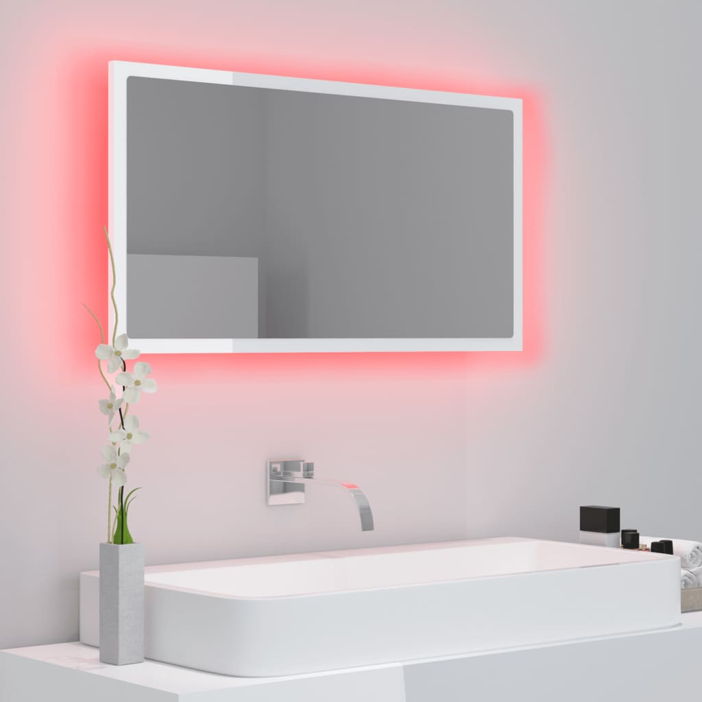 Specchio da Bagno LED Bianco Lucido 80x8,5x37 cm in Acrilico - homemem39