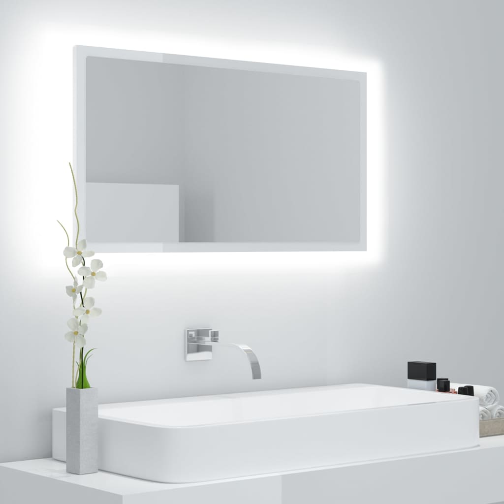 Specchio da Bagno LED Bianco Lucido 80x8,5x37 cm in Acrilico - homemem39