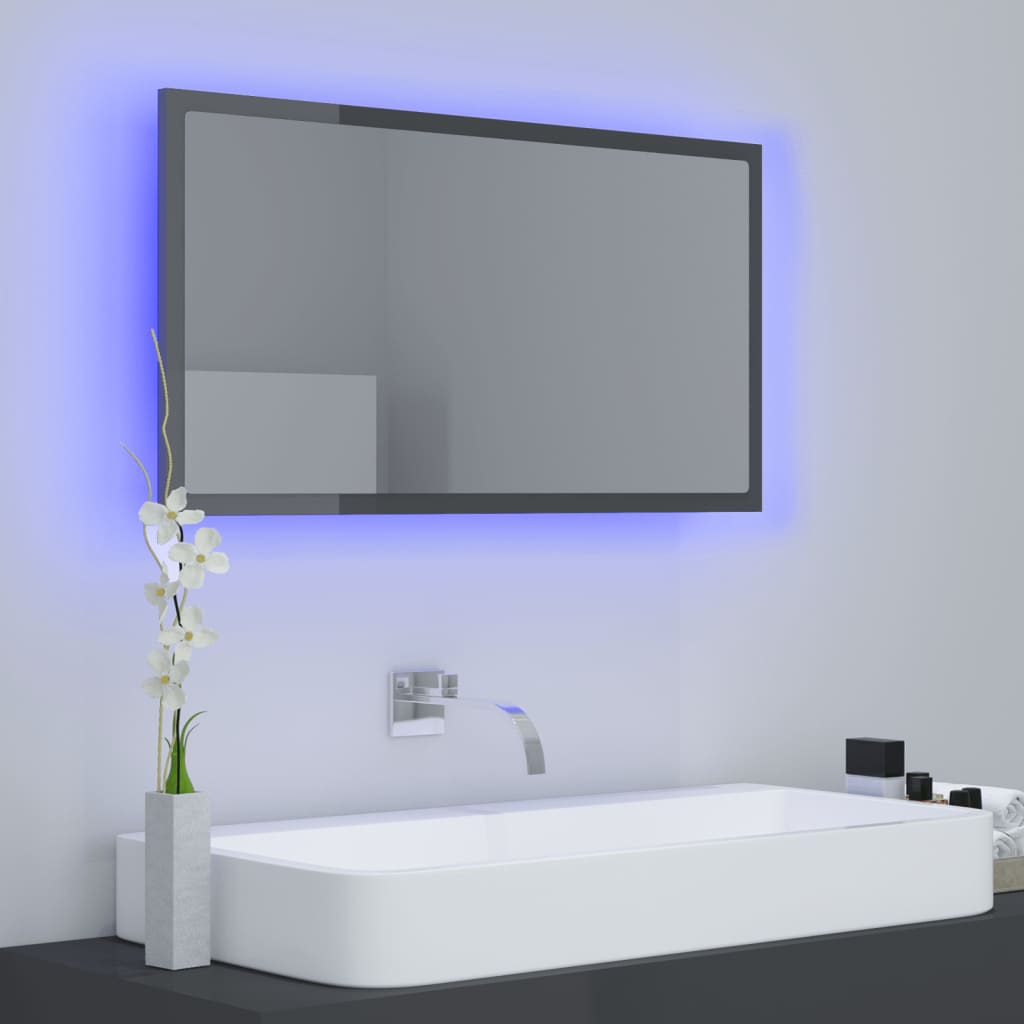 Specchio da Bagno LED Grigio Lucido 80x8,5x37 cm in Acrilico - homemem39