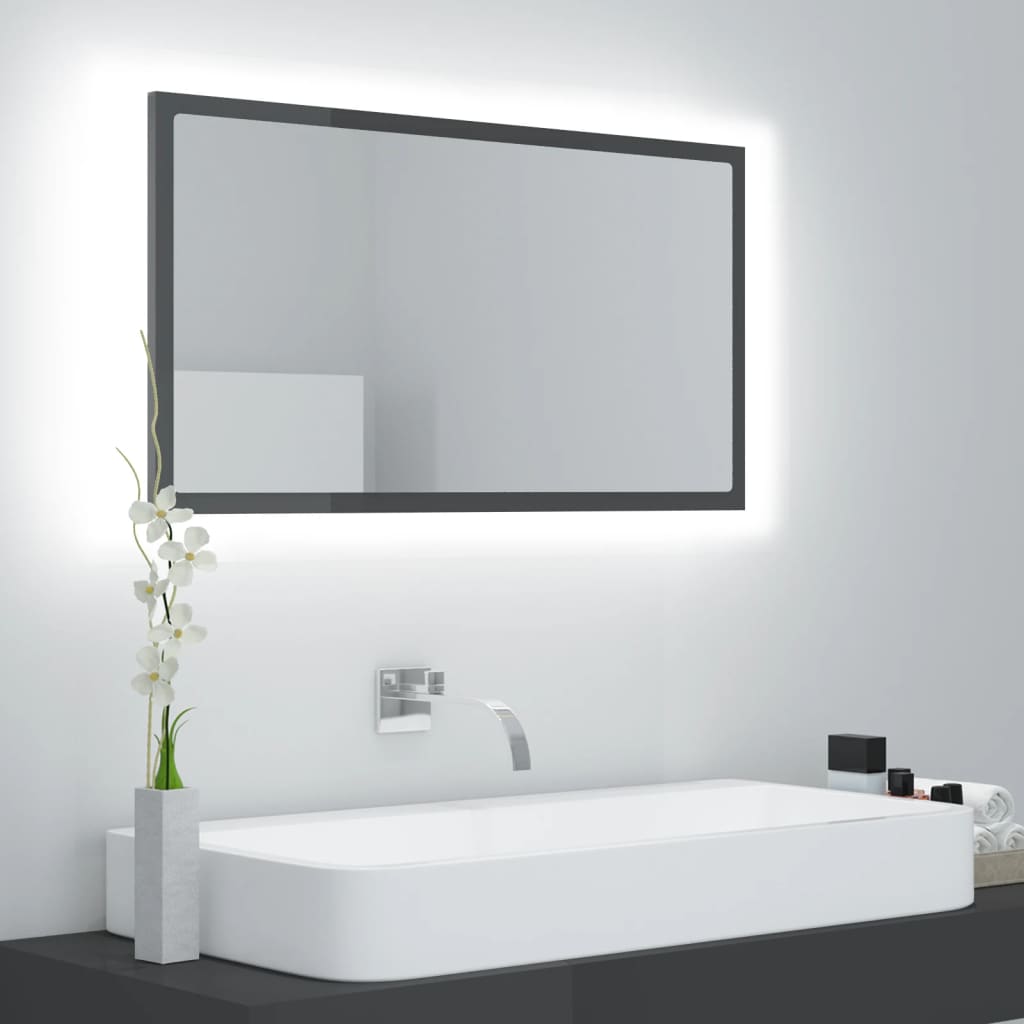 Specchio da Bagno LED Grigio Lucido 80x8,5x37 cm in Acrilico - homemem39