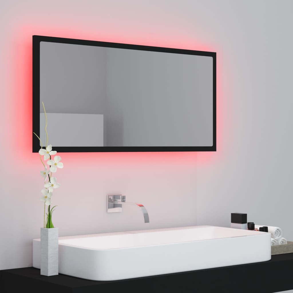 Specchio da Bagno a LED Nero 90x8,5x37 cm in Acrilico - homemem39