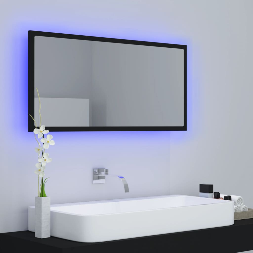 Specchio da Bagno a LED Nero 90x8,5x37 cm in Acrilico - homemem39