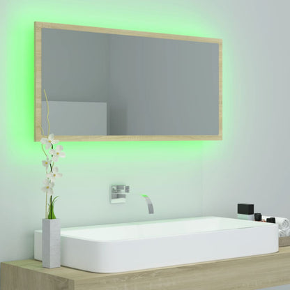 Specchio da Bagno LED Rovere Sonoma 90x8,5x37 cm in Acrilico - homemem39