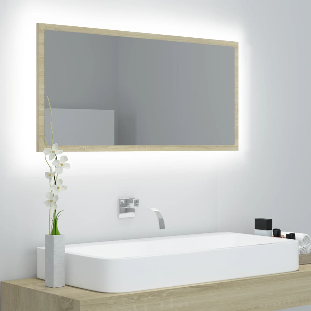 Specchio da Bagno LED Rovere Sonoma 90x8,5x37 cm in Acrilico - homemem39