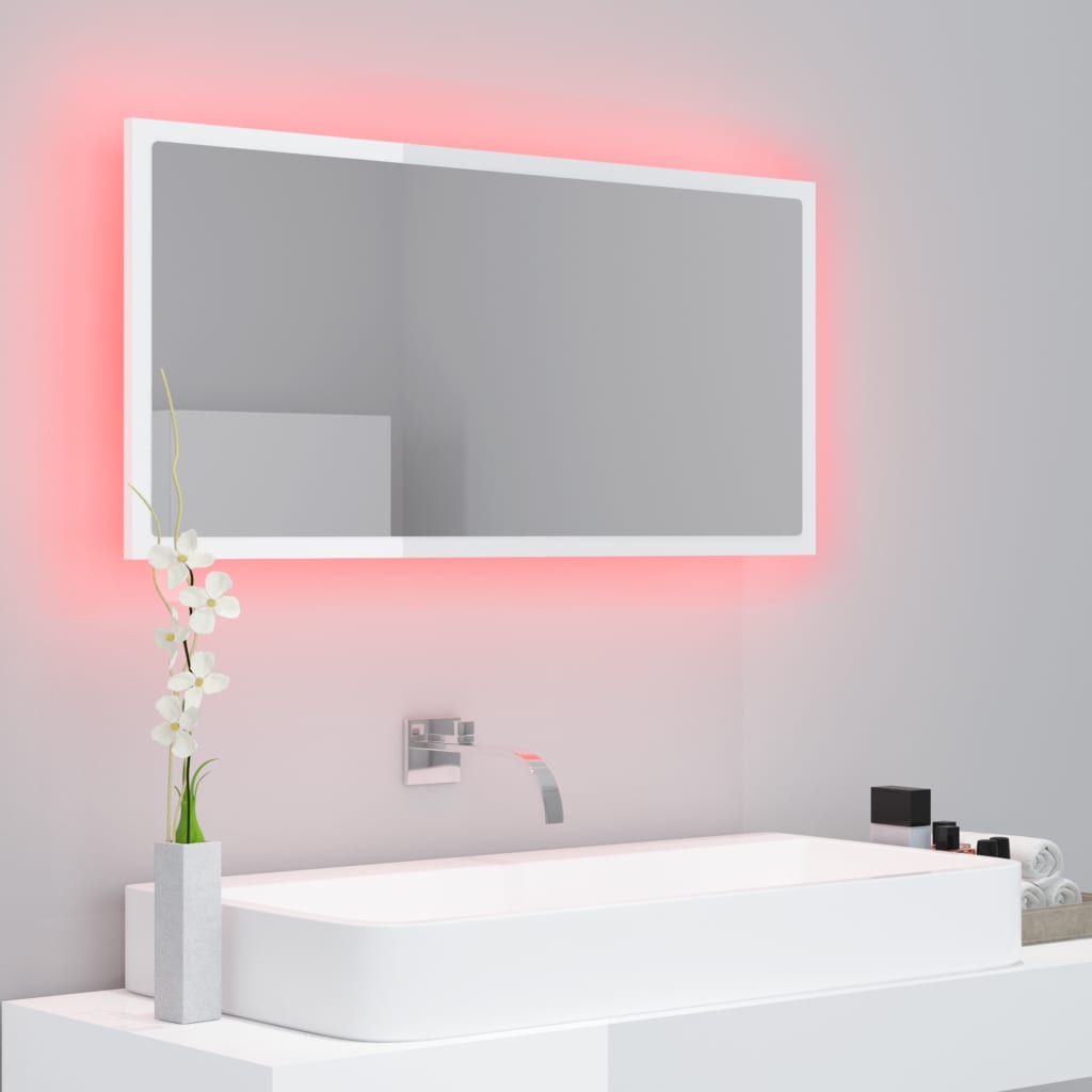 Specchio da Bagno LED Bianco Lucido 90x8,5x37 cm in Acrilico - homemem39