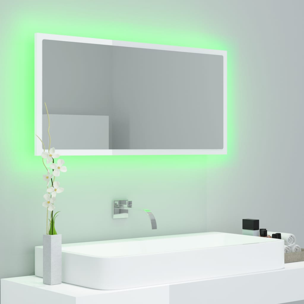 Specchio da Bagno LED Bianco Lucido 90x8,5x37 cm in Acrilico - homemem39