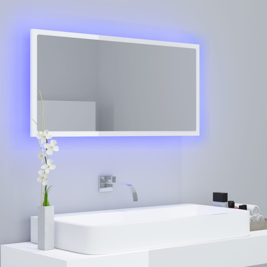 Specchio da Bagno LED Bianco Lucido 90x8,5x37 cm in Acrilico - homemem39