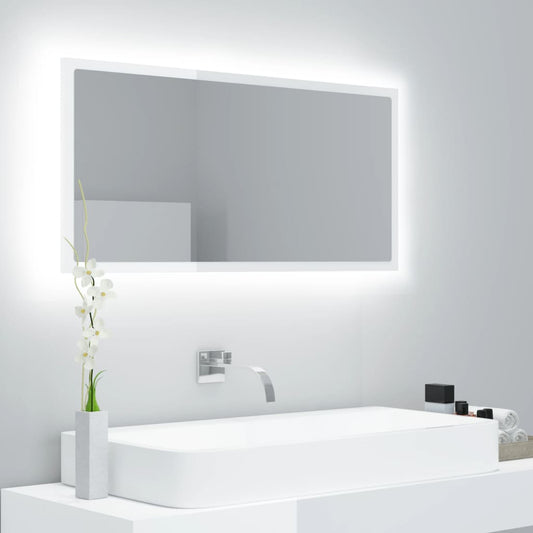 Specchio da Bagno LED Bianco Lucido 90x8,5x37 cm in Acrilico - homemem39