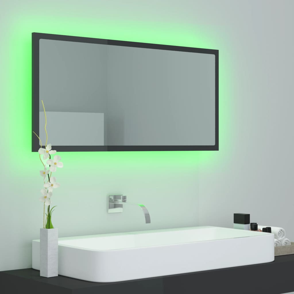 Specchio da Bagno LED Grigio Lucido 90x8,5x37 cm in Acrilico - homemem39