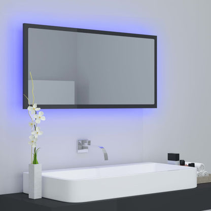 Specchio da Bagno LED Grigio Lucido 90x8,5x37 cm in Acrilico - homemem39