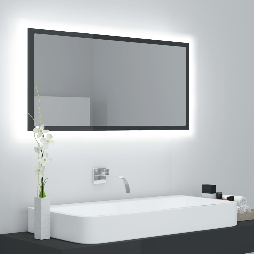 Specchio da Bagno LED Grigio Lucido 90x8,5x37 cm in Acrilico - homemem39