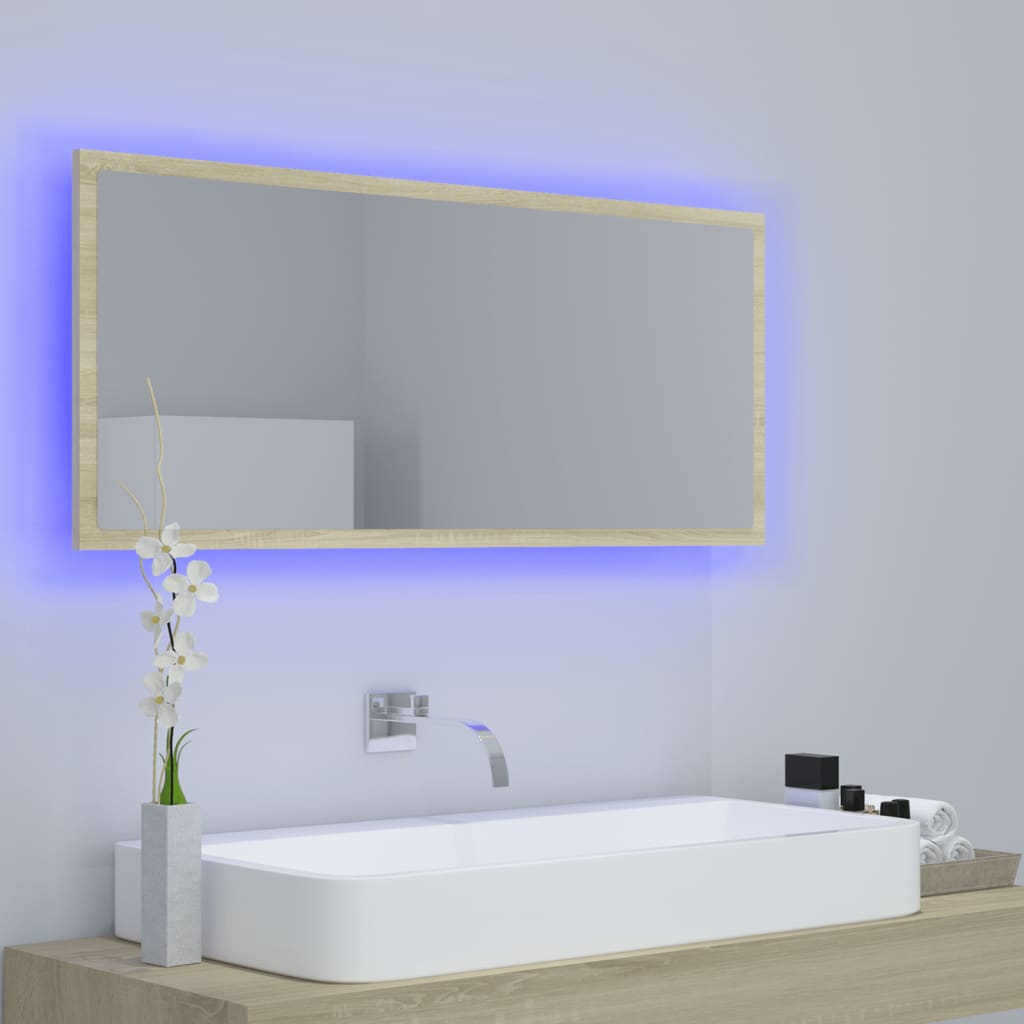 Specchio da Bagno LED Rovere Sonoma 100x8,5x37 cm in Acrilico - homemem39