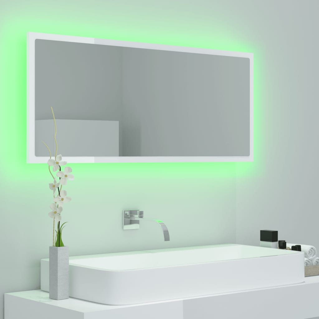 Specchio da Bagno LED Bianco Lucido 100x8,5x37 cm in Acrilico - homemem39