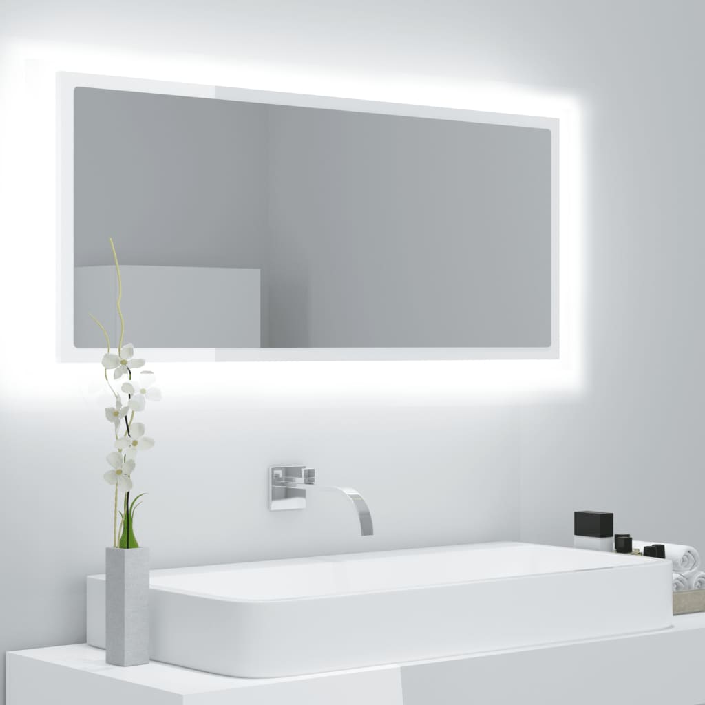 Specchio da Bagno LED Bianco Lucido 100x8,5x37 cm in Acrilico - homemem39