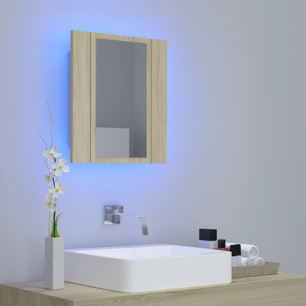 Armadietto a Specchio con Luci LED Rovere Sonoma in Acrilico - homemem39