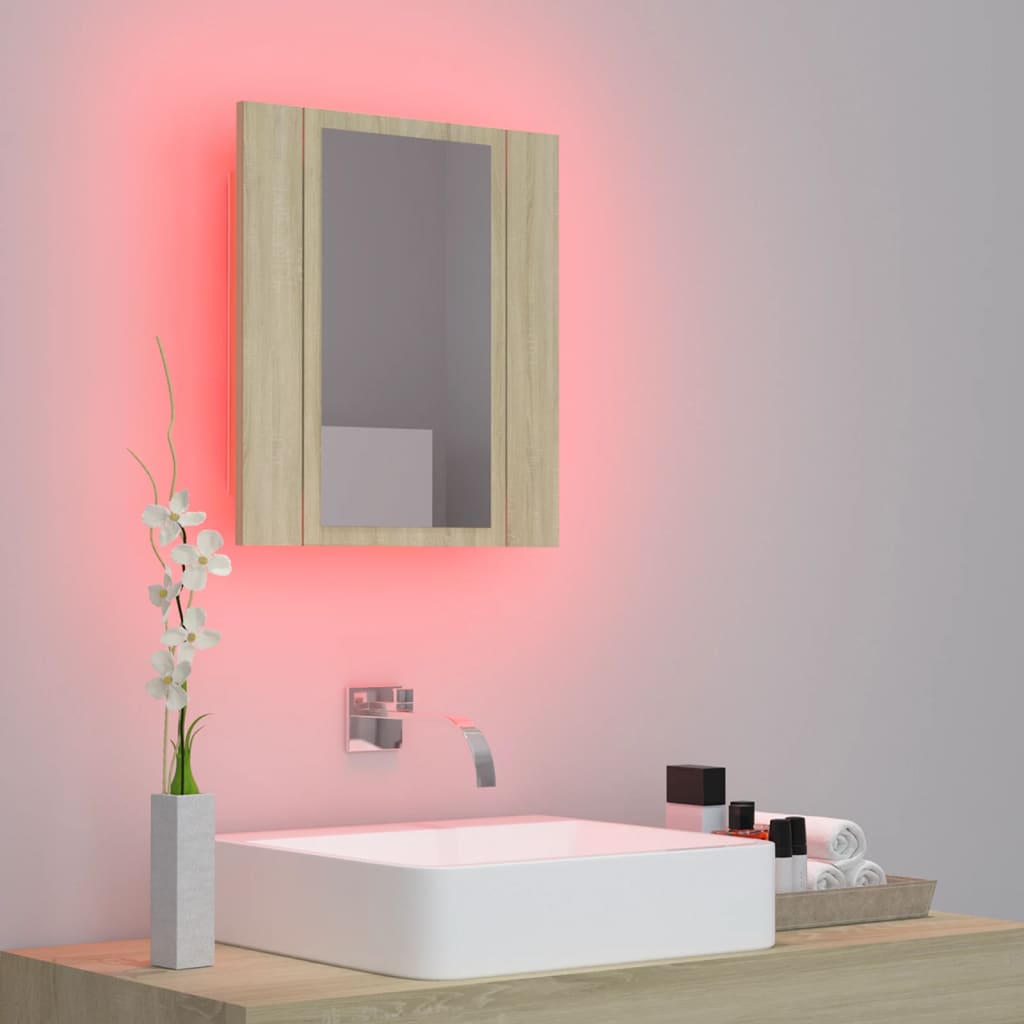 Armadietto a Specchio con Luci LED Rovere Sonoma in Acrilico - homemem39