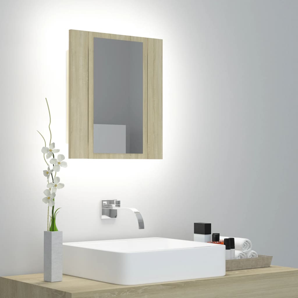 Armadietto a Specchio con Luci LED Rovere Sonoma in Acrilico - homemem39