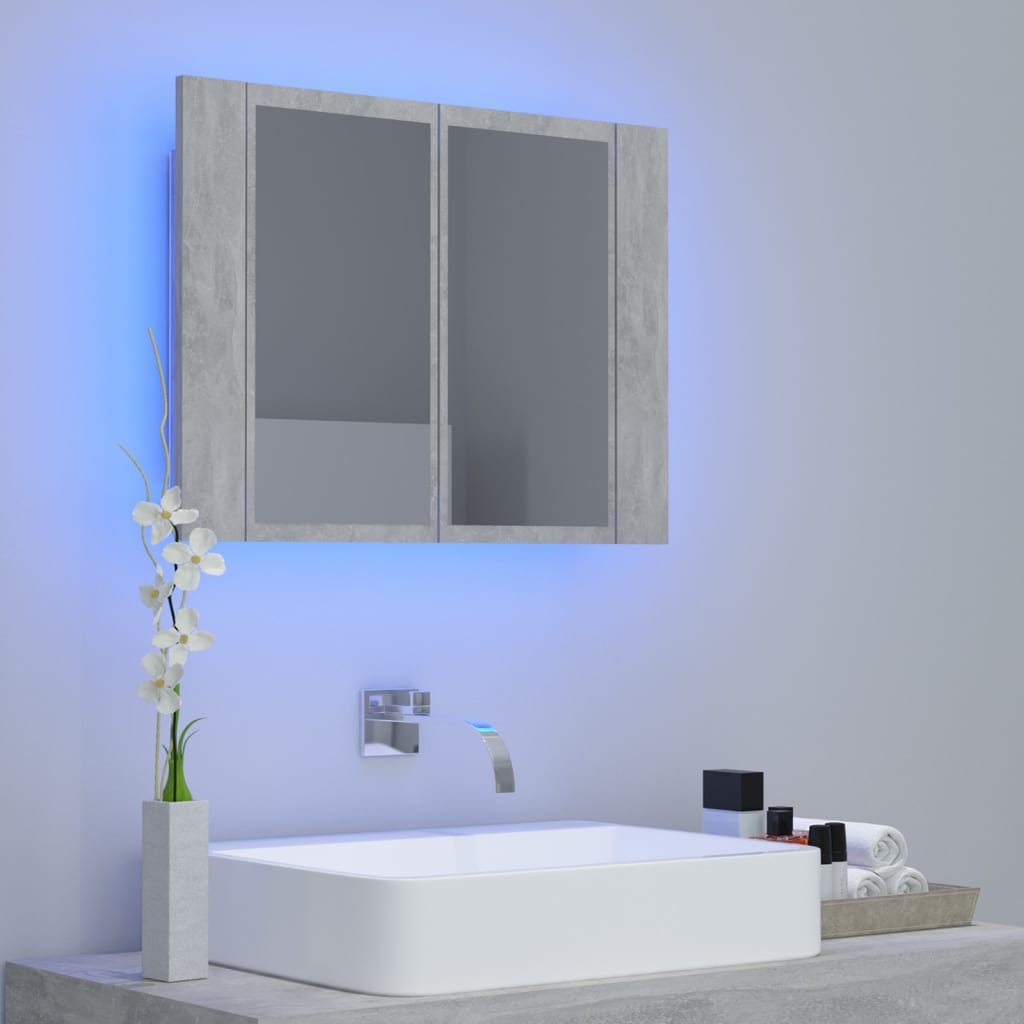 Armadietto a Specchio con Luci LED Grigio Cemento in Acrilico - homemem39