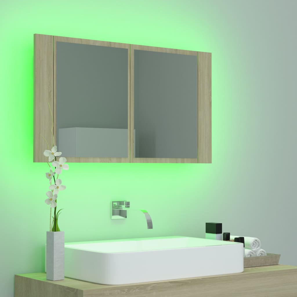 Armadietto a Specchio con Luci LED Rovere Sonoma in Acrilico - homemem39