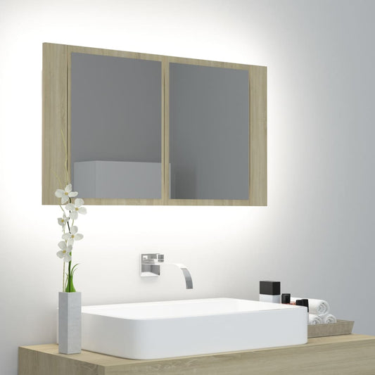 Armadietto a Specchio con Luci LED Rovere Sonoma in Acrilico - homemem39