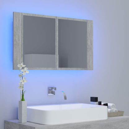 Armadietto a Specchio con Luci LED Grigio Cemento in Acrilico - homemem39