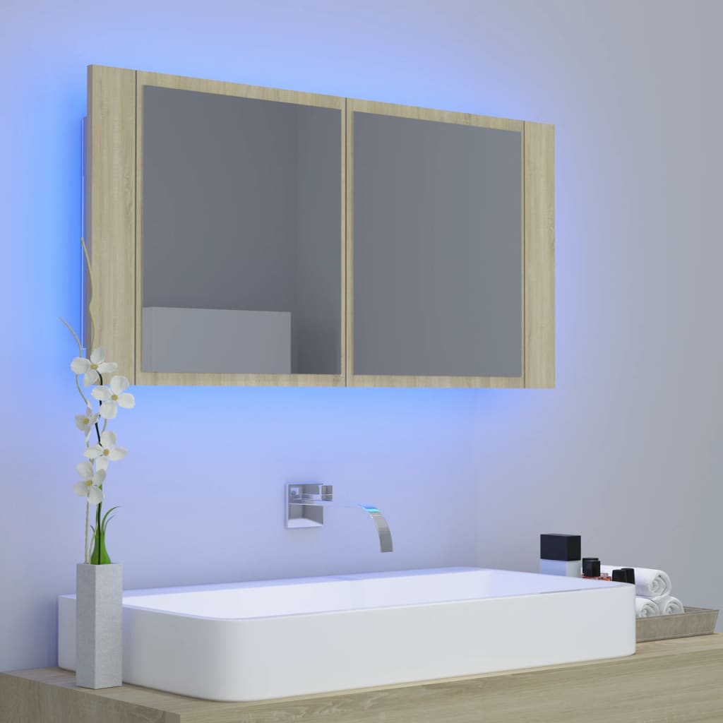 Armadietto a Specchio con Luci LED Rovere Sonoma in Acrilico - homemem39