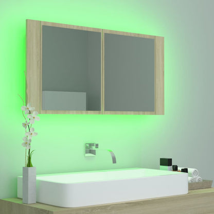 Armadietto a Specchio con Luci LED Rovere Sonoma in Acrilico - homemem39