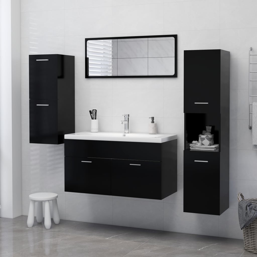 Armadio da Bagno Nero 30x30x80 cm in Truciolato - homemem39