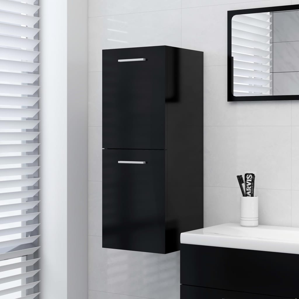 Armadio da Bagno Nero 30x30x80 cm in Truciolato - homemem39